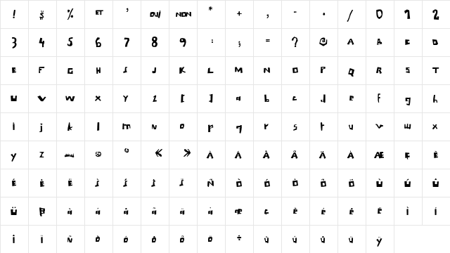 LeClaude Regular  glyph index