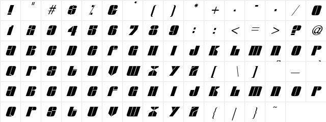 Elda Italic  glyph index