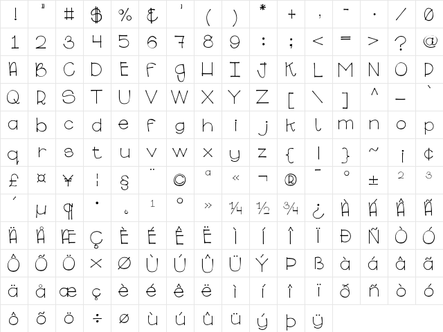 GinaBinaRegular Regular  glyph index