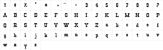 WildWest-Normal Bold Regular  glyph index