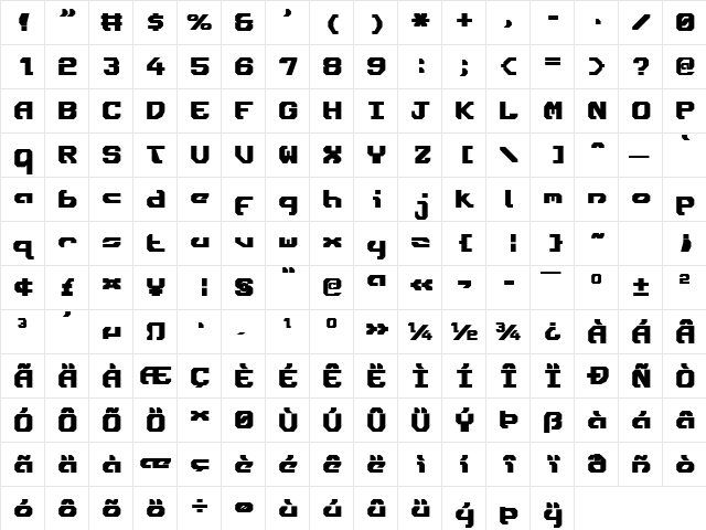 Ensign Flandry Bold Bold  glyph index