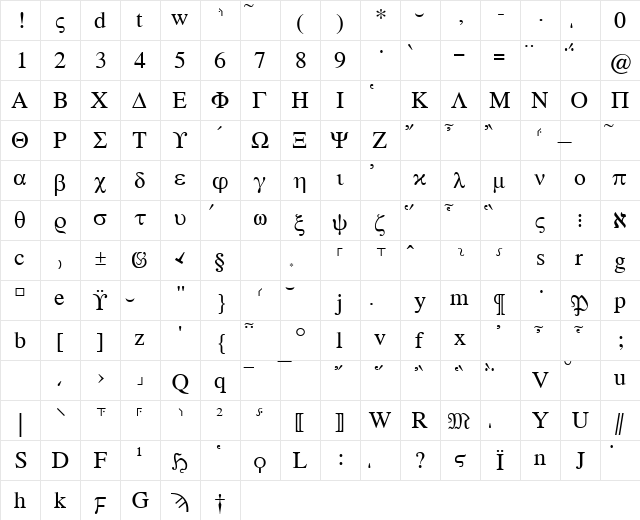 Hellenica Regular  glyph index