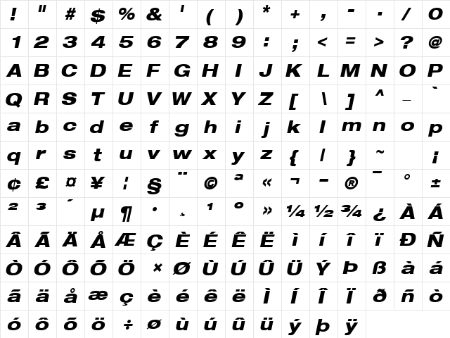 ContextRepriseBlackExpSSK Italic  glyph index