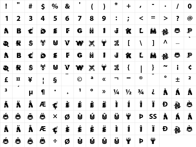 Fox Pond Regular  glyph index