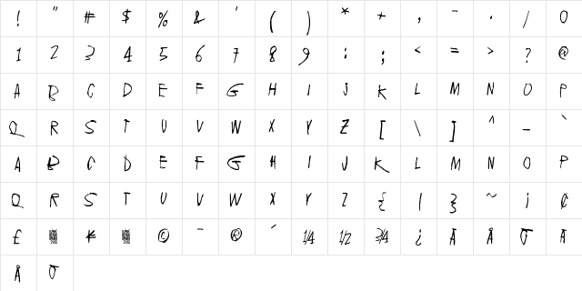 2016 Bugs Regular  glyph index