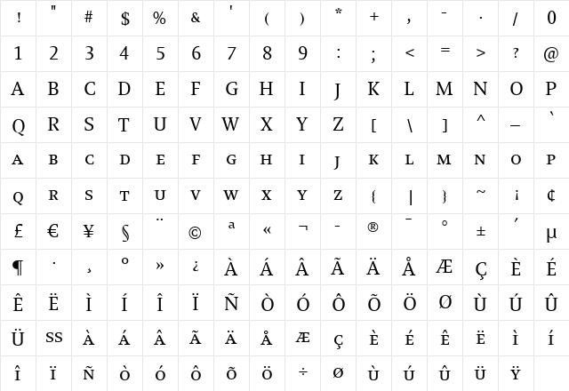 EnigmaSC Regular  glyph index