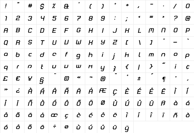Comsat BoxItalic  glyph index