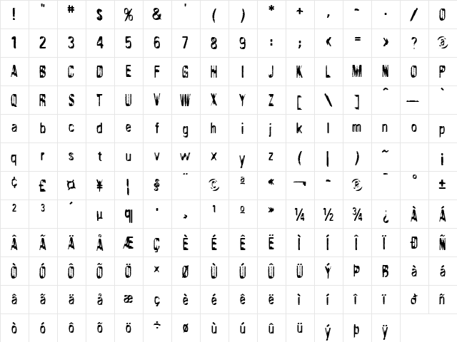 Twoface ICG Regular  glyph index