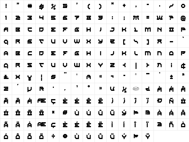 Xeno-Demon Condensed Condensed  glyph index