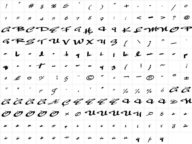 FlyingDutchMan1 Bold  glyph index