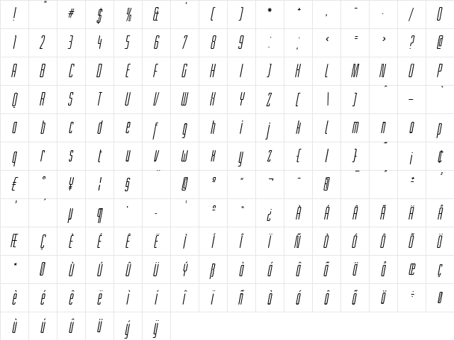 LinotypeLichtwerk Italic  glyph index