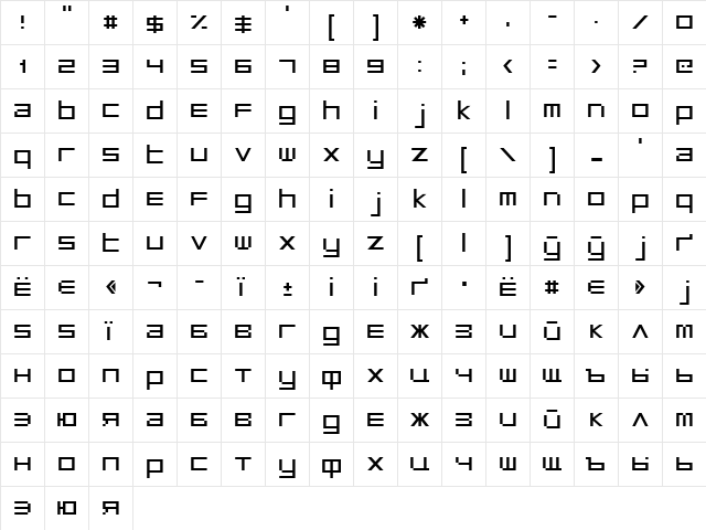 ft29 Regular  glyph index