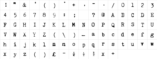 Kingthings Trypewriter Regular  glyph index