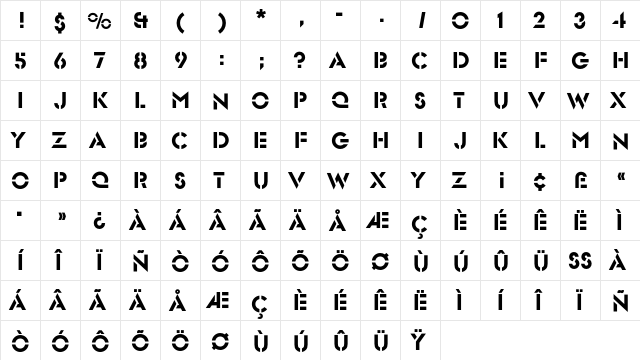 GlaserStencilEF Regular  glyph index