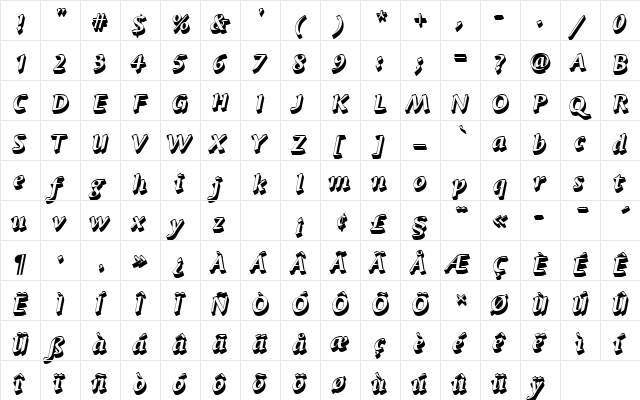 BarbedorTBolItaSh1 Regular  glyph index