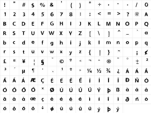 Eroded 2 Much Regular  glyph index