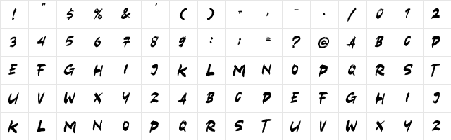 Black Hold Regular  glyph index