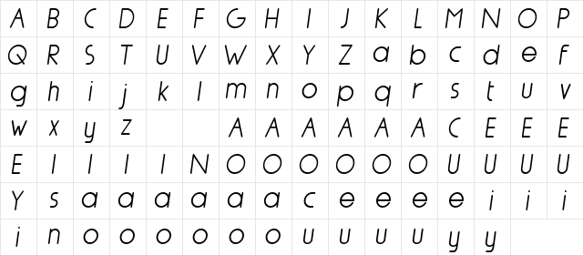 Nairi Amber Demo Sanserif Italic Regular  glyph index