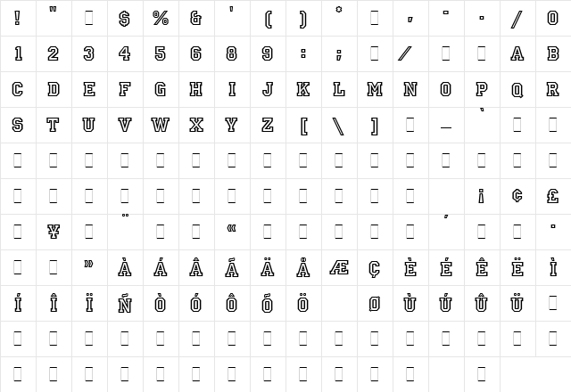 Princetown LET Plain  glyph index