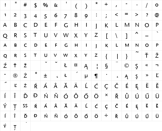 StoneSanSCItcTEEMed Regular  glyph index