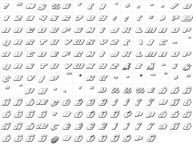 Capricus 3D Italic Italic  glyph index