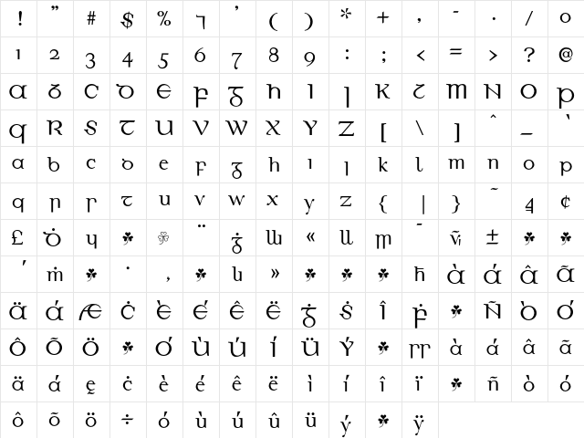 EirinnGaelicLL Regular  glyph index