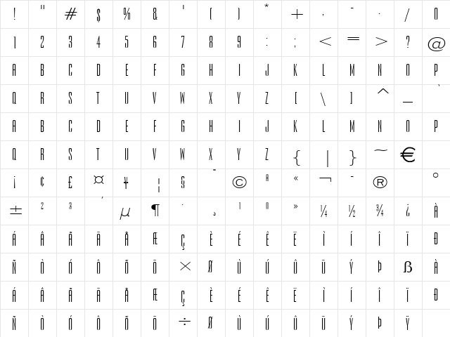 ExpelWide Normal  glyph index