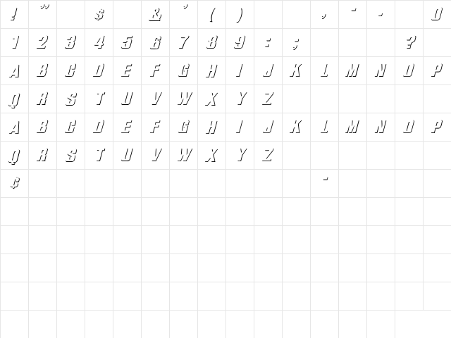 WhatA-Relief Italic Regular  glyph index