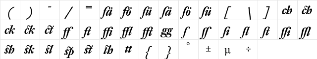 DTL Fleischmann Display Bold Italic  glyph index