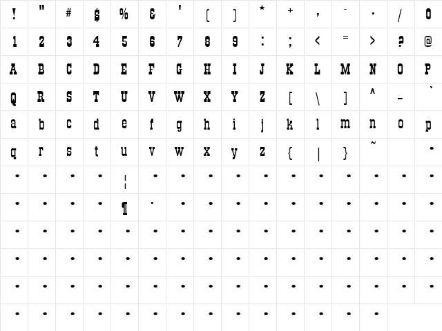 QTOKCorral-Ext Regular  glyph index