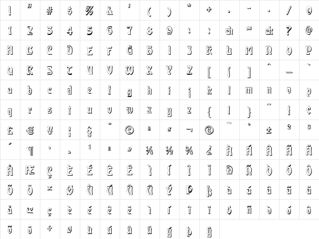 Carmen Shadow Regular  glyph index