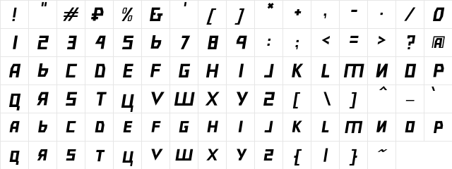 Bolshevik SLObl  glyph index