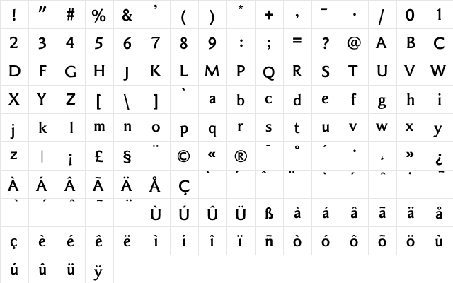 SainsburyBold Regular  glyph index