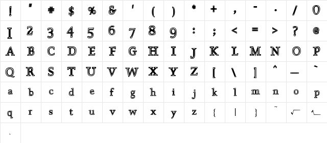 Hokum Regular  glyph index