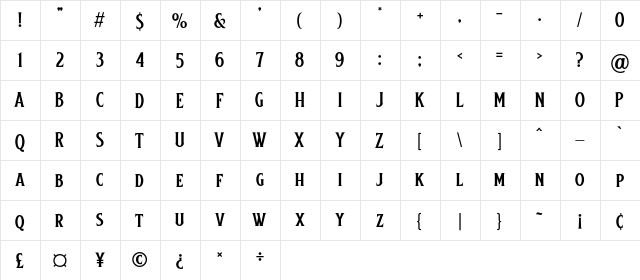 Baisteach Regular  glyph index