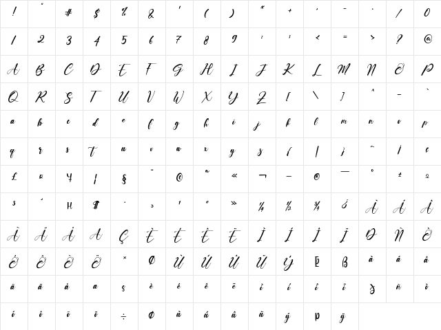 Baby Lovely Regular  glyph index