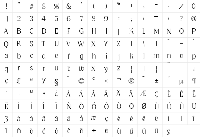 Nashville-Serial-ExtraLight Regular  glyph index