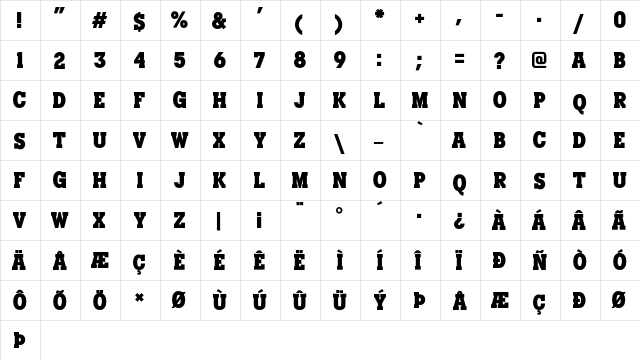 Manhandle Slab Regular  glyph index