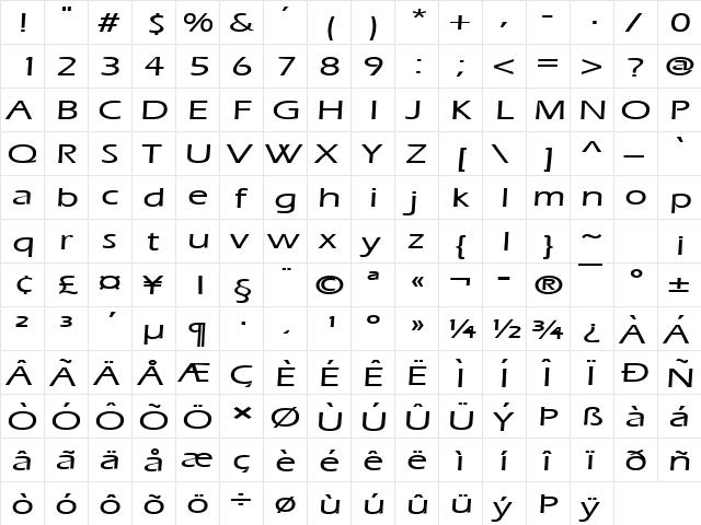 Eric Extended Normal  glyph index