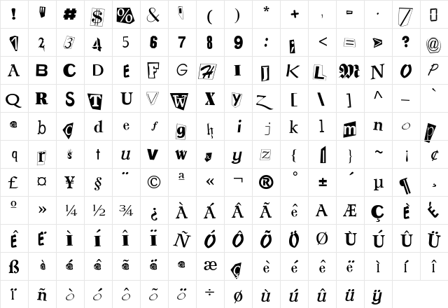 NappedNote Regular  glyph index