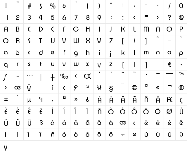 Expressa-Regular Regular  glyph index