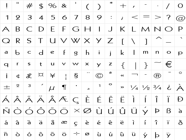 Geo112Extended Normal  glyph index