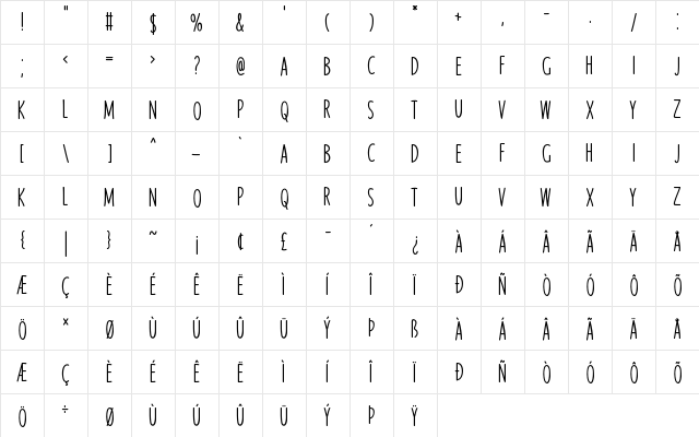 Travel Regular  glyph index