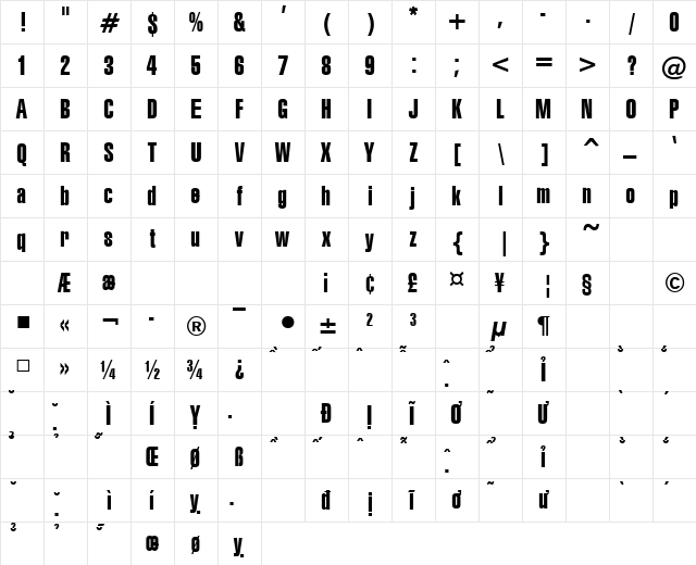 VNI-Swiss-Condense Normal  glyph index