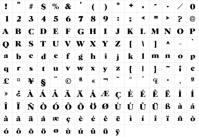 Horsha Bold  glyph index