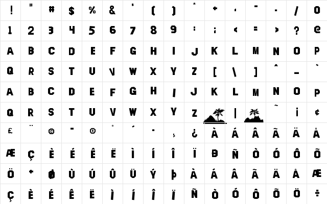 Hollywood Capital Regular  glyph index