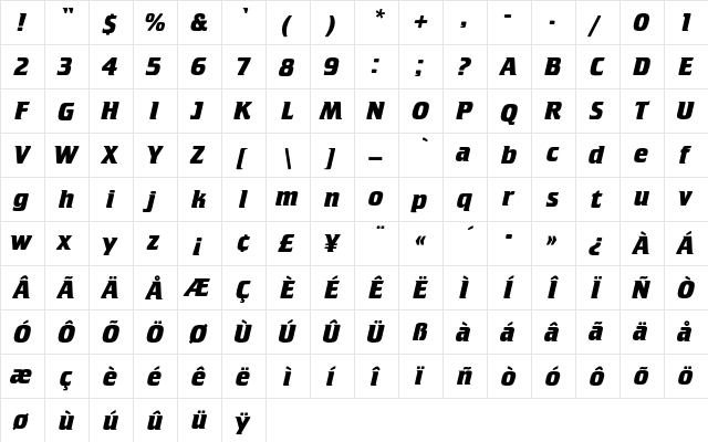 CrilleeEF BoldItalic  glyph index