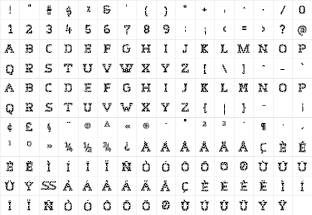 WurstchenOutlined Regular  glyph index