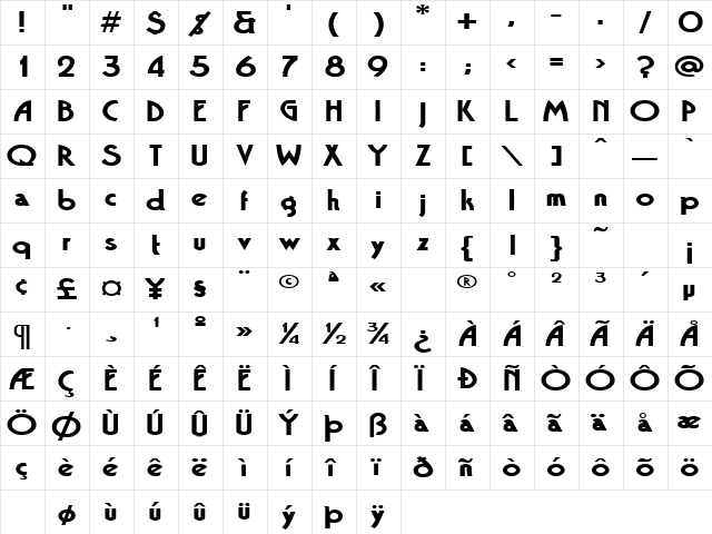 BandstandExtended Regular  glyph index
