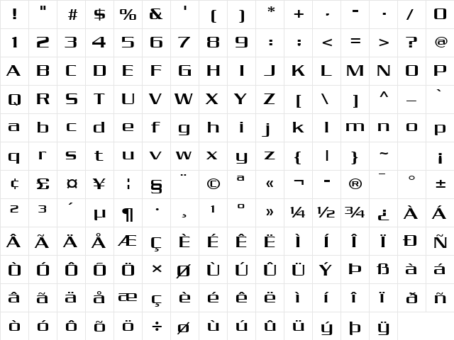 Chaney-Extended Normal  glyph index